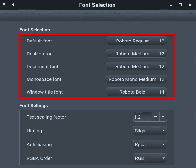 Font selection menu