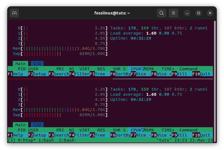 htop command synchronized