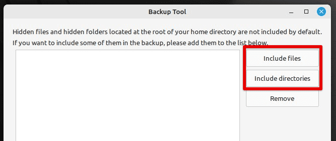 Including files in the backup