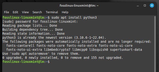Installing Python with the terminal