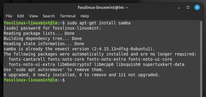 Installing Samba on Linux Mint