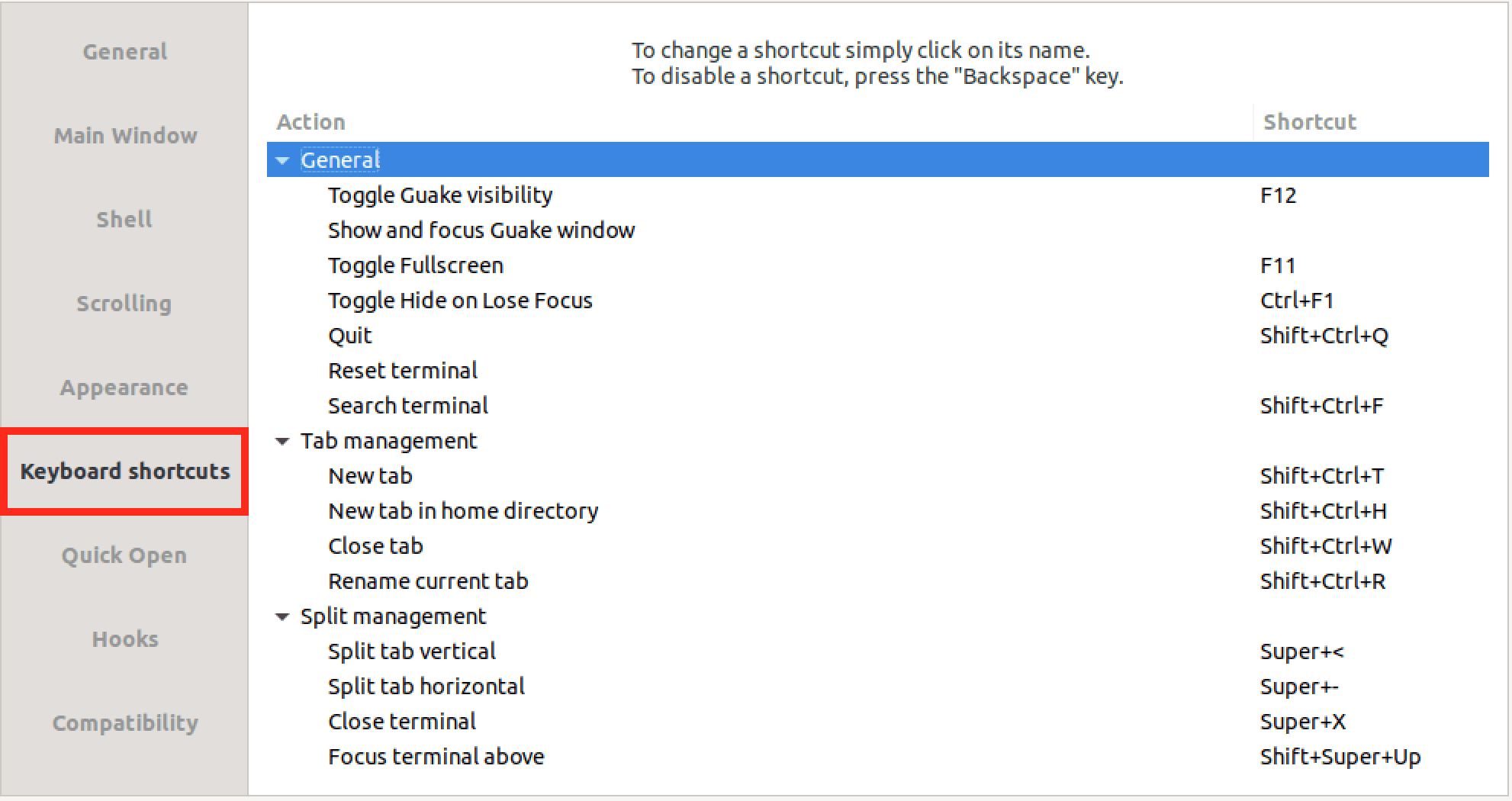 keyboard shortcuts