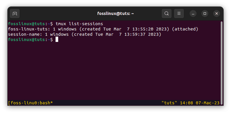 list all tmux sessions