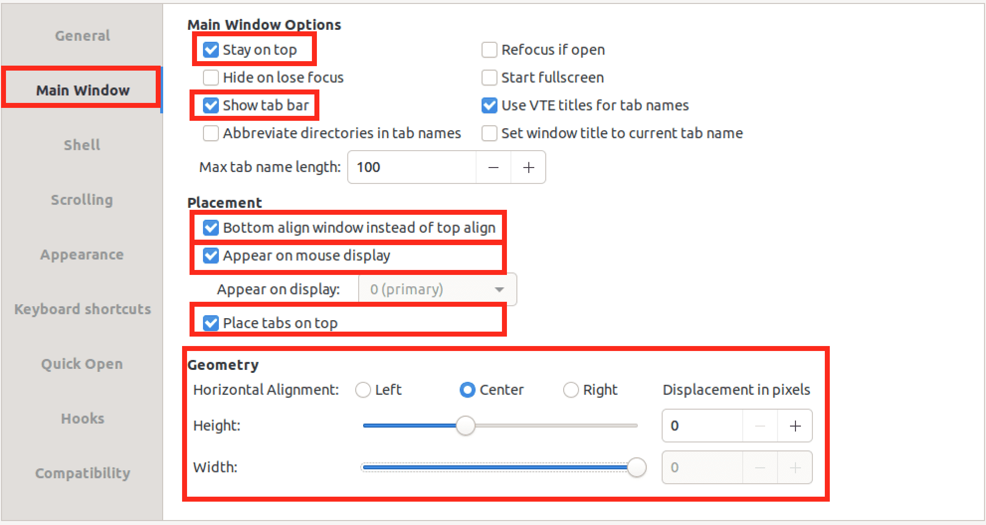 main window tab