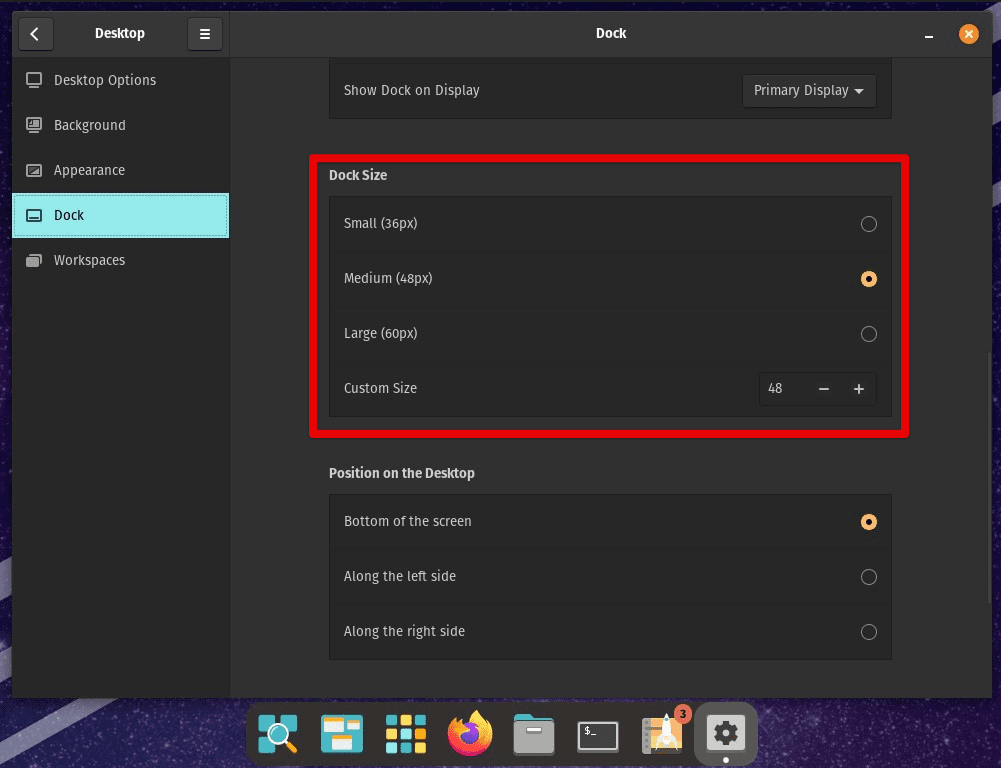 Modifying Dock size