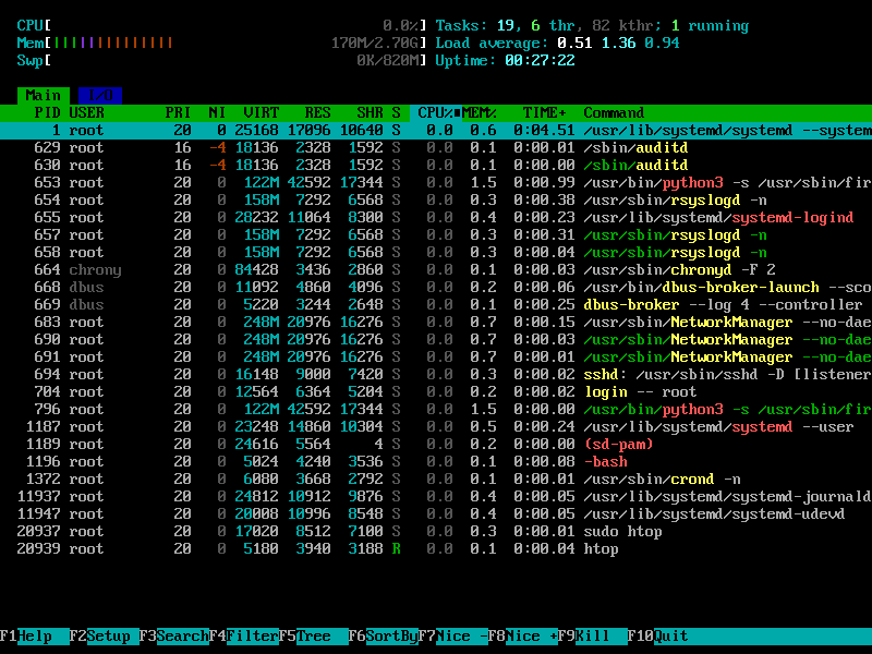 monitoring the server using htop