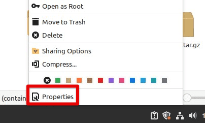 Opening properties of the shared folder