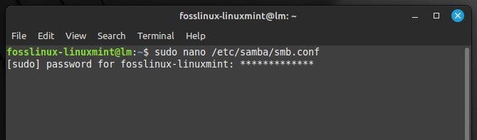 Opening the Samba configuration file
