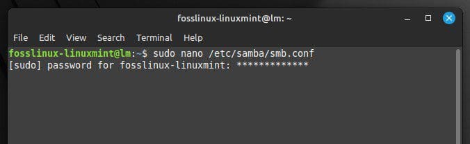 Opening the Samba configuration file