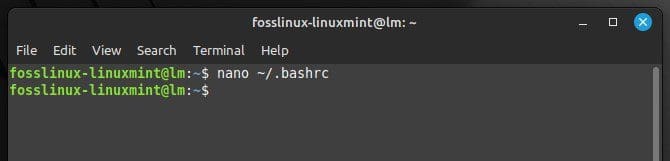 Opening the bashrc file