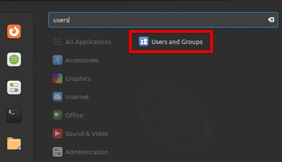 Opening the users and group section