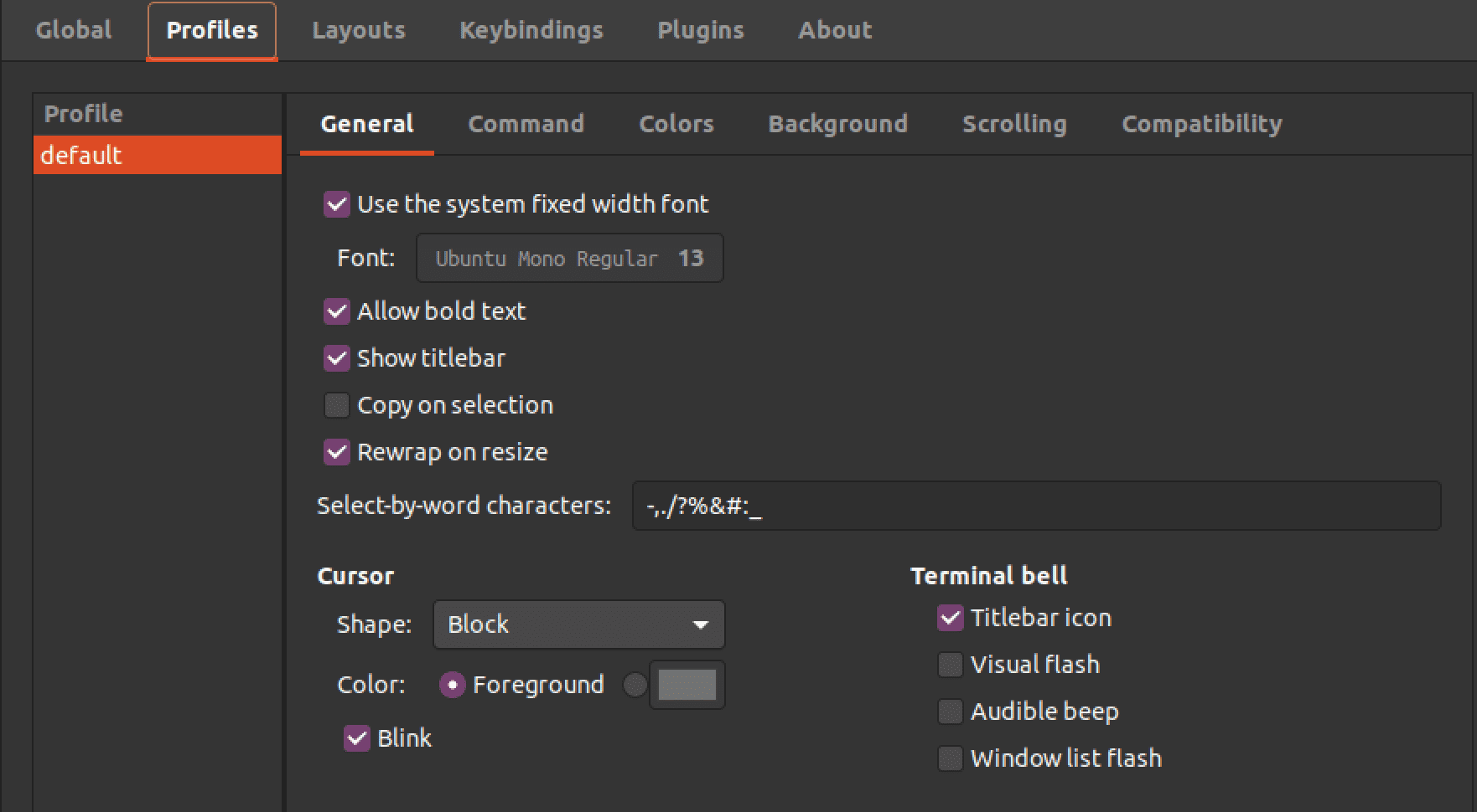 profile settings