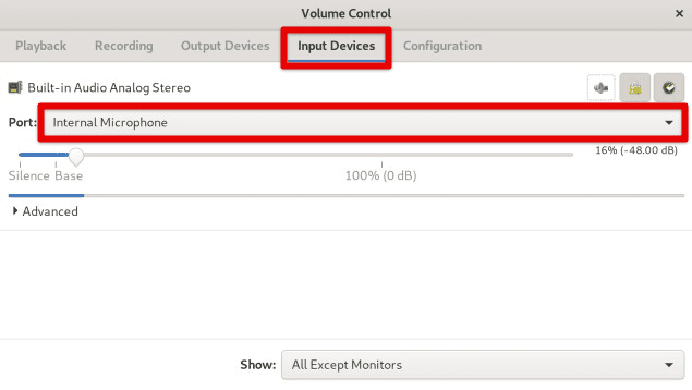 PulseAudio volume control input devices