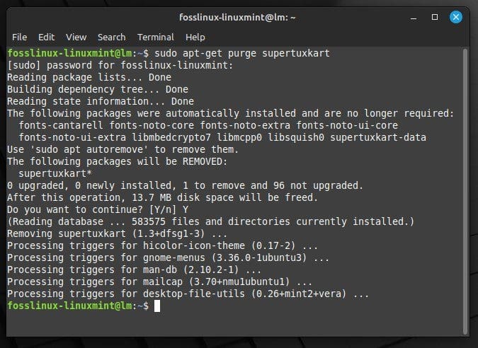 Removing an application with terminal