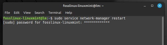 Restarting network manager