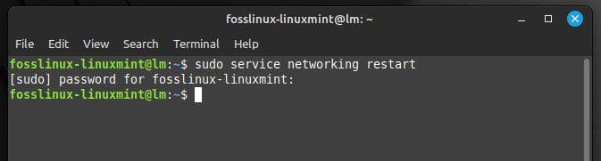 Restarting the network service in Linux MInt