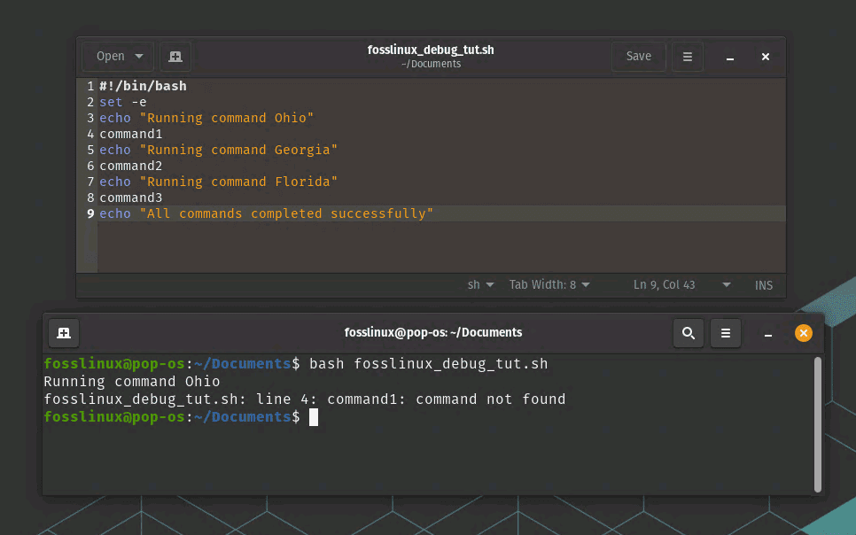 set e to exit on error example usage