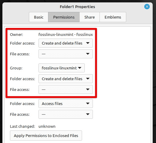 Setting the owner and group permissions