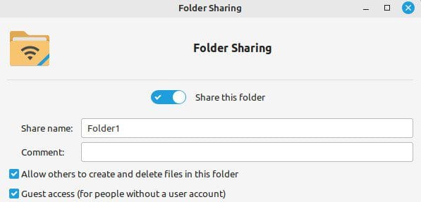 Setting up sharing options for the folder
