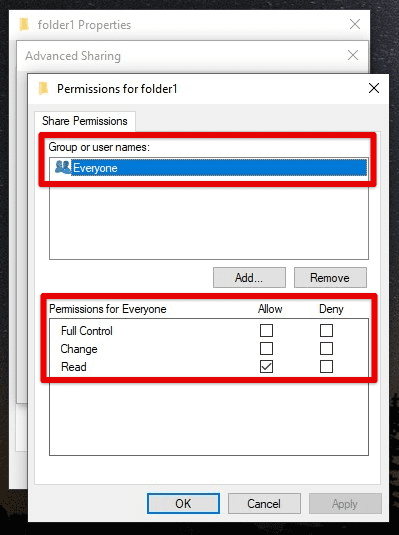 Share permissions on Windows