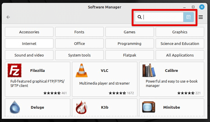 Software manager search functionality