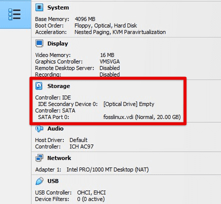 Storage space for the virtual machine