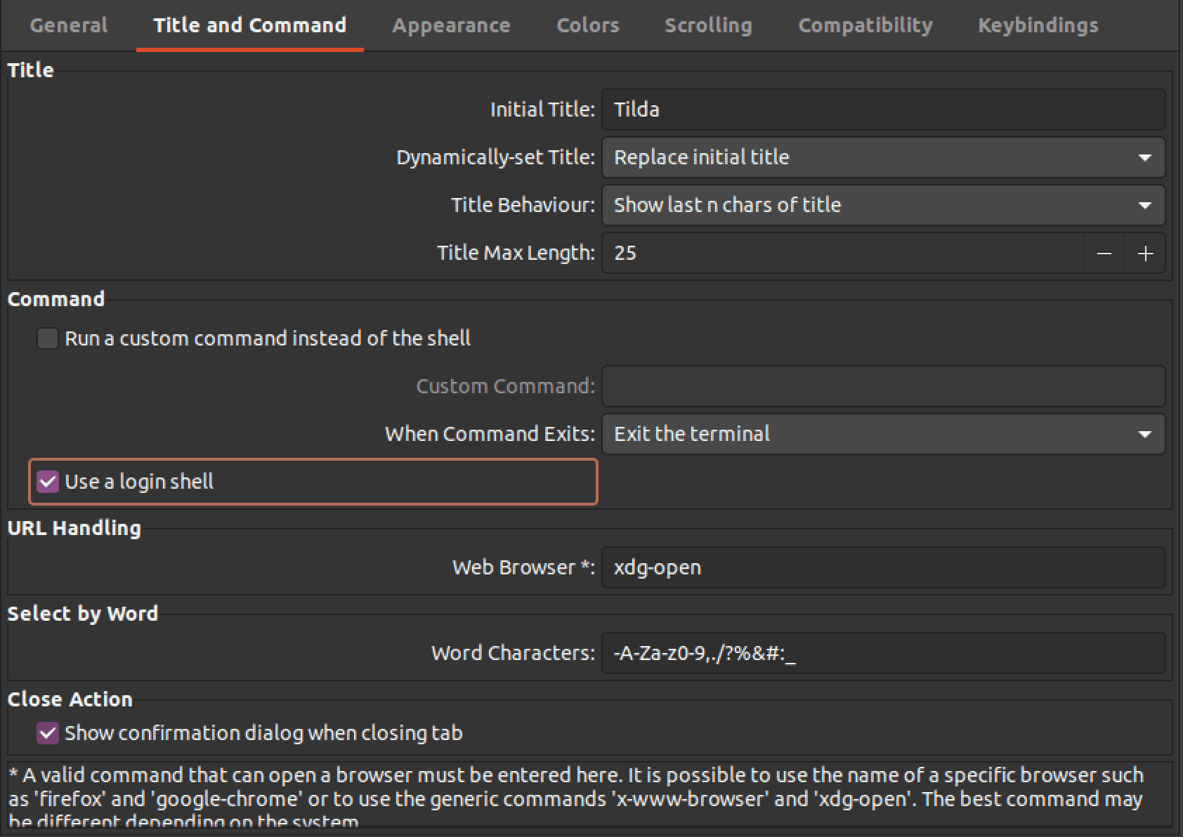 title and command tab