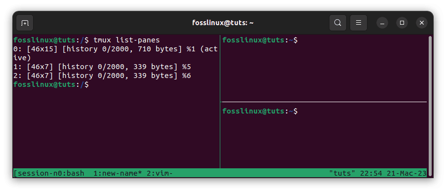 tmux list panes