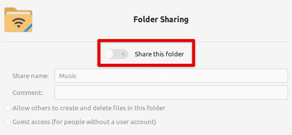 Toggling the share this folder button