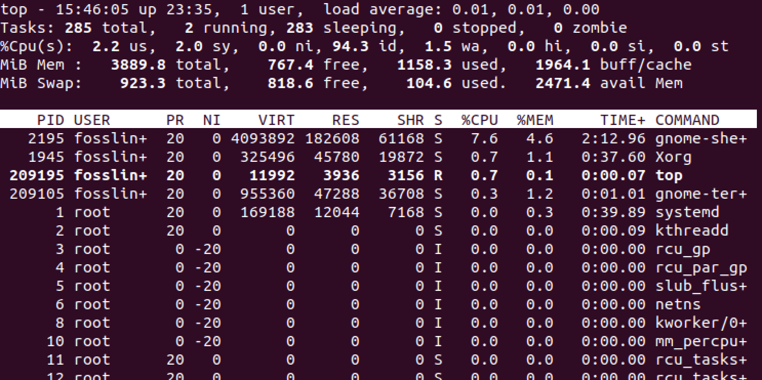 top command output