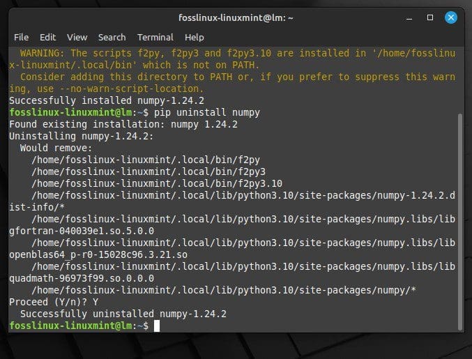 Uninstalling numpy