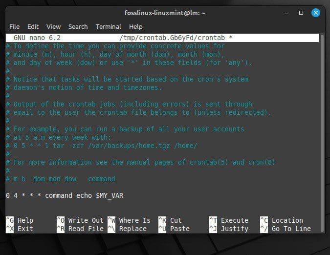 Using environment variables in a scheduled command