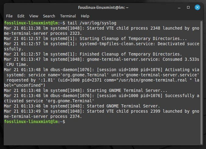 Viewing last 10 logs with tail