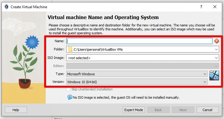 Virtual machine name and operating system