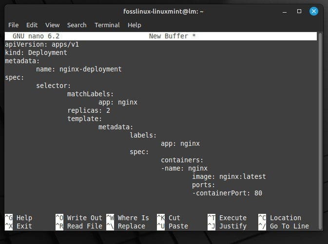 YAML file for deploying NGINX web server