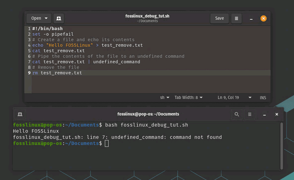 set o pipefail to check for errors in the pipeline