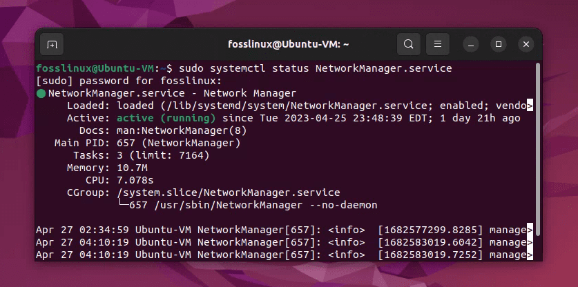 checking networkmanager service