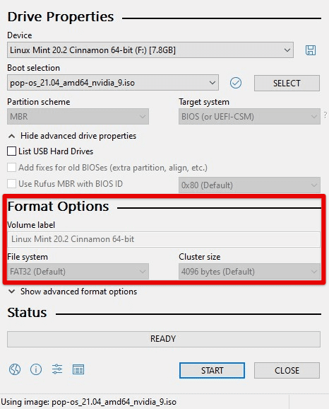 Configuring Rufus settings