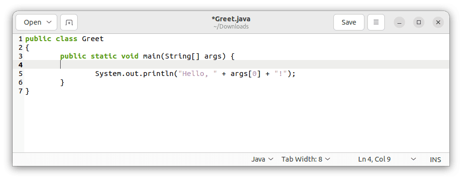 create greet.java program