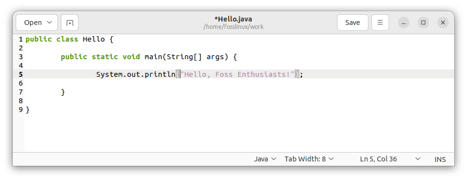 create a hello.java program