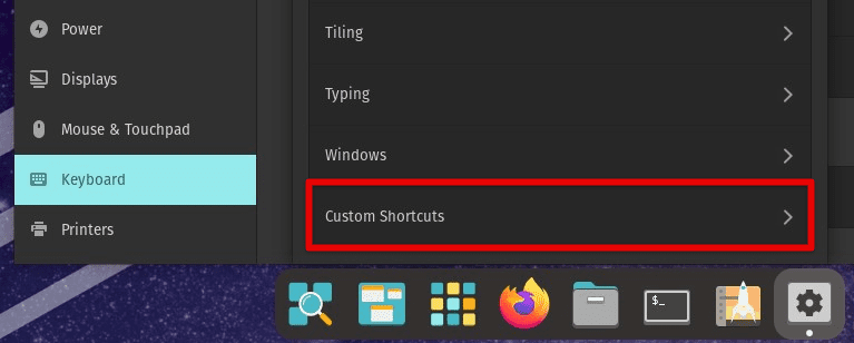 Custom shortcuts tab