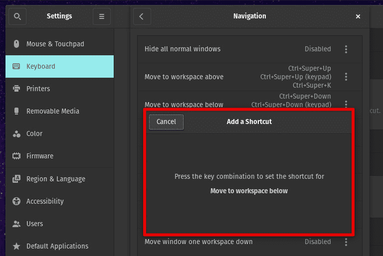 Customizing a keyboard shortcut