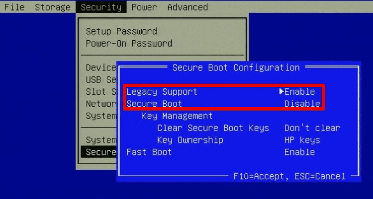 Disabling secure boot