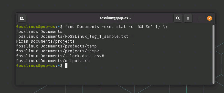 displaying ownership info recursively in stat command