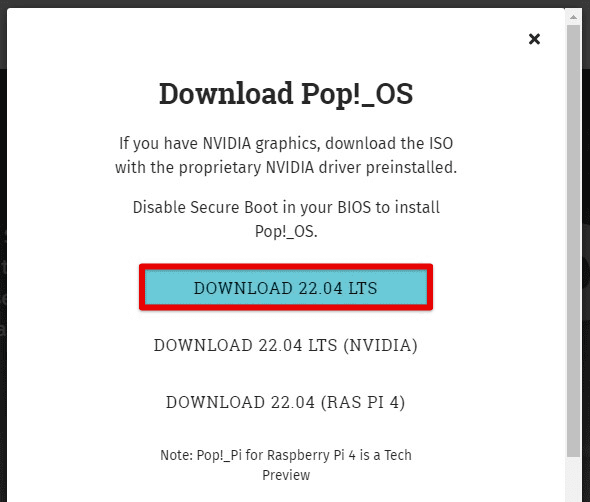 Downloading Pop!_OS ISO file