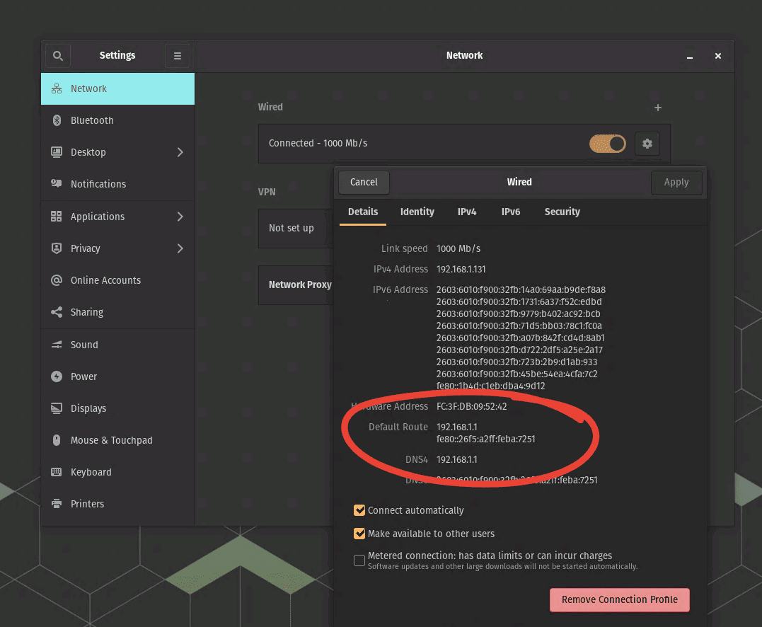 finding default gateway ip on pop! os 22.04