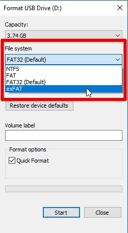 Formatting a USB drive