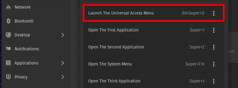 Launching the universal access menu