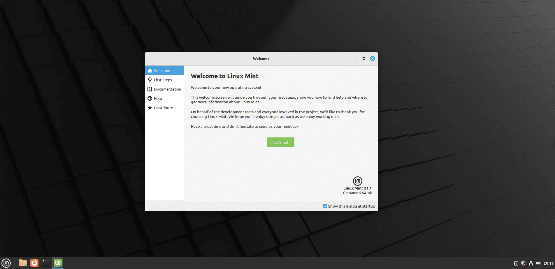 linux mint welcome screen