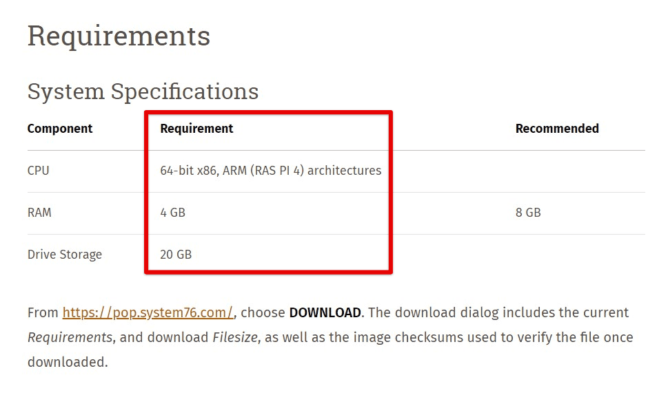 Minimum hardware requirements